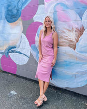 Load image into Gallery viewer, relaxed fit tank top dress with side slits in Bamboo fabric.Sustainable bamboo clothing made in Vancouver BC. Eco friendly fabrics. Eco conscious fashion collection made in Vancouver BC. Most popular for fit and quality bamboo clothing made locally in Vancouver BC