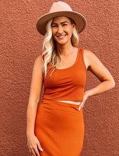 Load image into Gallery viewer, bamboo clothing Canada. Bamboo clothing store in Canada. Bamboo fashion Canada. Bamboo clothing online in Canada with free shipping.
Bamboo crop top in rust coordinated with pencil skirt. Number one retailer in BC for bamboo collections and local handmade goods that are eco friendly.