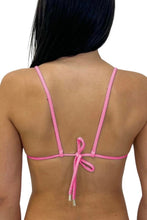 Load image into Gallery viewer, Hot pink, bubblegum, pink, bikini set. Shimmery, pink bikini suits near me. Luxury Handmade, Canadian swimwear company.Violaa swimwear collections now available at SunLaced Apparel and Abbotsford BC.  
Shopping Store to try on bikinis, hot pink, baby pink bikini sets song style triangle bikini