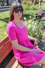 Load image into Gallery viewer, Canadian clothing store near me
Canadian made women's clothing. Omens clothing in Abbotsford. Canadian owned businesses near me.
 Canadian retailers.
Made in Canada women's clothing.
Made in Canada near me.
Medium Sleeved Dress in Pink With an Empire Waist. Designed in Vancouver With Sustainable Bamboo Fabric.