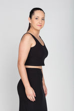 Load image into Gallery viewer, Black Bamboo crop top. Short sleeved and breathable. 
Bamboo crop top Ribbed knit bamboo crop top and pencil skirt set. Bamboo clothing Canada. Bamboo women's clothing in Abbotsford BC. Bamboo clothing near me. In store bamboo clothing shop.