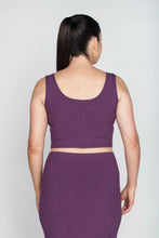 Load image into Gallery viewer, Short sleevless bamboo crop top in plum. Bamboo crop top Ribbed knit bamboo crop top and pencil skirt set. Bamboo clothing Canada. Bamboo women's clothing in Abbotsford BC. Bamboo clothing near me. In store bamboo clothing shop.