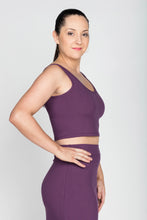 Load image into Gallery viewer, Bamboo crop top Ribbed knit bamboo crop top and pencil skirt set. Bamboo clothing Canada. Bamboo women's clothing in Abbotsford BC. Bamboo clothing near me. In store bamboo clothing shop.
Short sleeved crop top in plum purple. Made out of bamboo and designed in Vancouver.