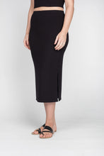 Load image into Gallery viewer, Pencil skirt with side slits in a ribbed bamboo fabric.Sustainable bamboo clothing made in Vancouver BC. Eco friendly fabrics. Eco conscious fashion collection made in Vancouver BC. Most popular for fit and quality bamboo clothing made locally in Vancouver BC 
Bamboo pencil skirts in ribbed Knit fabric.