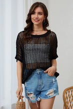 Load image into Gallery viewer, Black sheer knit short sleeve from small business in Fraser Valley. 
