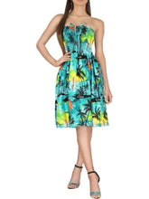 Load image into Gallery viewer, Rayon Turquoise Tube Dress With Tropical Designs. Find at Sunlaced Apparel in the Fraser Valley
