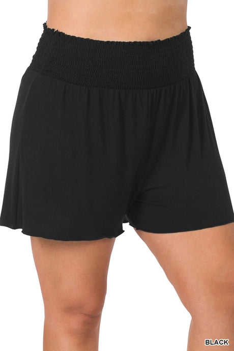 Plus size comfortable shorts for women.soft & lightweight smocked waist wide waist band pair it with cropped tee or tank summer shorts beach wear