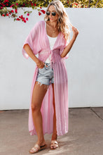 Load image into Gallery viewer, Open front Maxi style kimono cover up. Kimono cover ups in Abbotsford. Cover up for swimwear in Abbotsford. Swim cover ups near me. Cover up style kimono tops in Abbotsford. Swimwear cover up in pink. Local beach vibes clothing retailer in Abbotsford BC.
