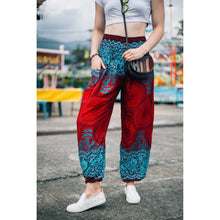 Load image into Gallery viewer, Blue and red harem pants with pocket. Bohemian and beach vibes
