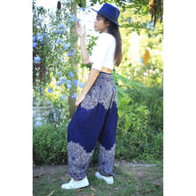 Load image into Gallery viewer, Bohemian Blue Harem Pants with White Designs with Pocket.
