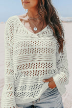 Load image into Gallery viewer, White Hollow Out Crochet V Neck Pullover Sweater
