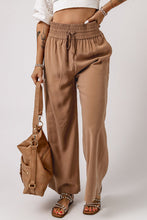 Load image into Gallery viewer, Coffee coloured casual wide leg pants with pockets. High waisted lounge wear with drawstring. From Fraser Valley British Columbia
