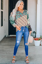 Load image into Gallery viewer, Green Floral Print Peasant Blouse
