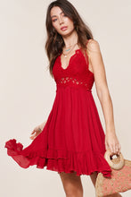 Load image into Gallery viewer, Red crochet lace dress. Adjustable straps and shirred back
