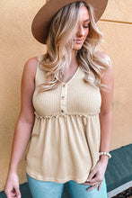 Load image into Gallery viewer, Baby doll style v-neck tank top in the colour oatmeal. Perfect for spring or summer.
