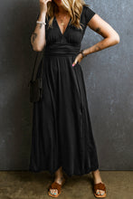 Load image into Gallery viewer, Onyx Black maxi dress with short sleeves and V-neck for social events or beach wear
