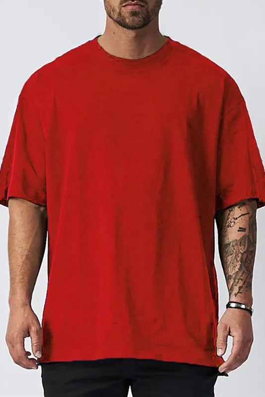 Red mid length sleeve t-shirt. Clothing essentials