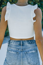 Load image into Gallery viewer, White Ruffle Strap Ribbed Sleeveless Crop Top
