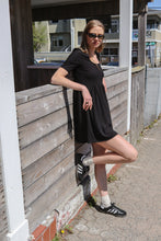 Load image into Gallery viewer, Medium Sleeved Black Dress With Empire Waist in Black. Made With Sustainable Certified Eco-Tech Bamboo Fabric That is Designed in Vancouver.Bamboo clothing near me.
Bamboo clothing near Abbotsford.
Bamboo clothing Abbotsford.
Bamboo dresses Abbotsford. Bamboo womens clothing Chilliwack.Sustainable bamboo clothing made in Vancouver BC. Eco friendly fabrics. Eco conscious fashion collection made in Vancouver BC. Most popular for fit and quality bamboo clothing made locally in Vancouver BC 
