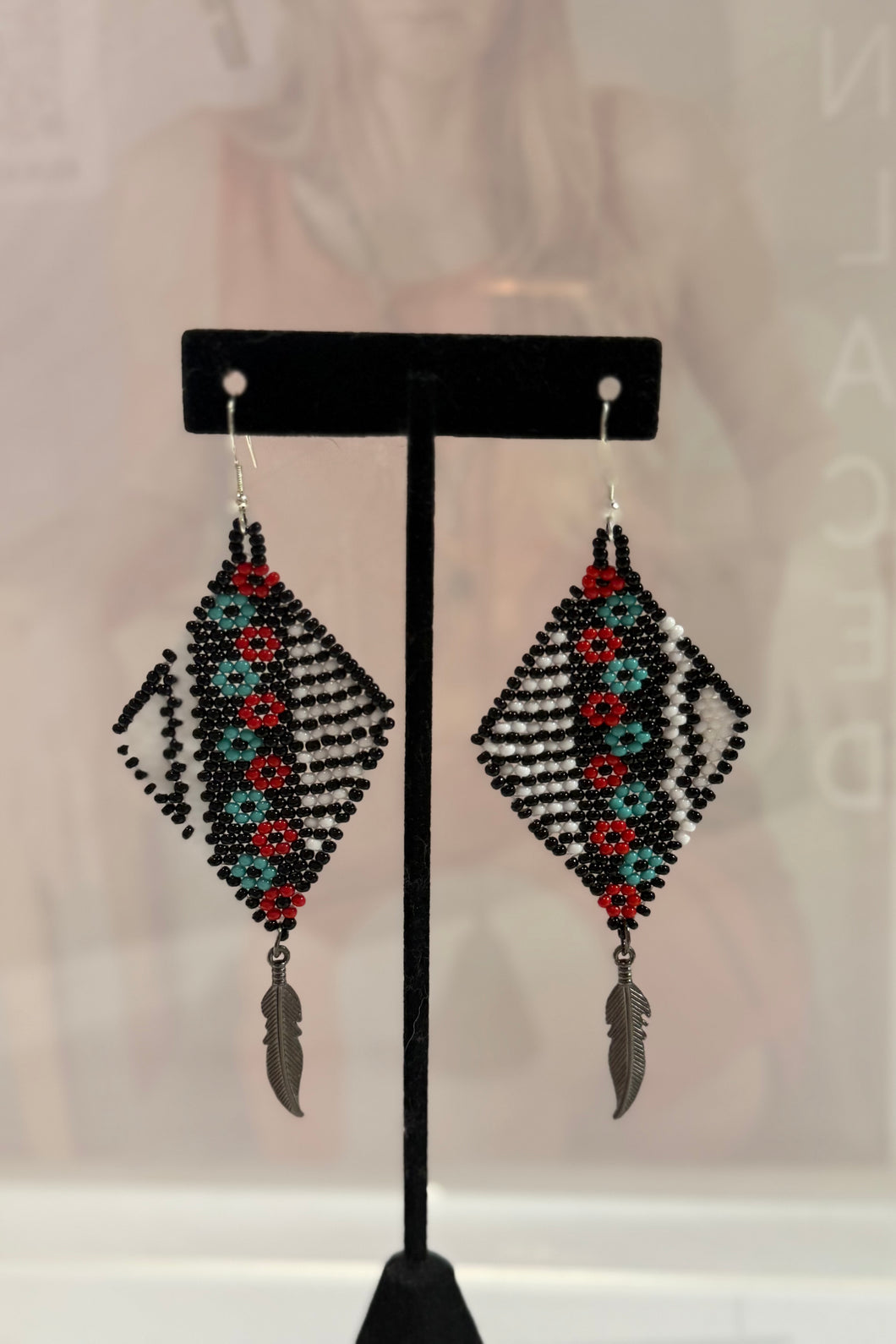 Diamond Shape Hand Beaded Earrings. Support Small Canadian Artists and Businesses. Made Locally by Indigenous First Nations Artist.