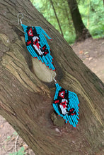 Load image into Gallery viewer, Turquoise beaded earrings with orca pattern. Handmade locally by indigenous artist from Maple Ridge bc
