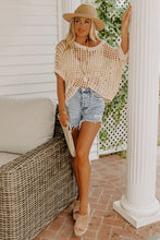 Load image into Gallery viewer, Coffee coloured short sleeve sheer knit sweater in Abbotsford B.C. Beach coverup and summer vibes.
