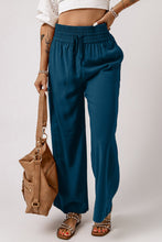 Load image into Gallery viewer, High waisted dark turquoise wide leg pants in Fraser valley b.c. Drawstring waist with pockets Support local Canadian businesses
