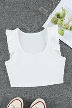 Load image into Gallery viewer, White Ruffle Strap Ribbed Sleeveless Crop Top

