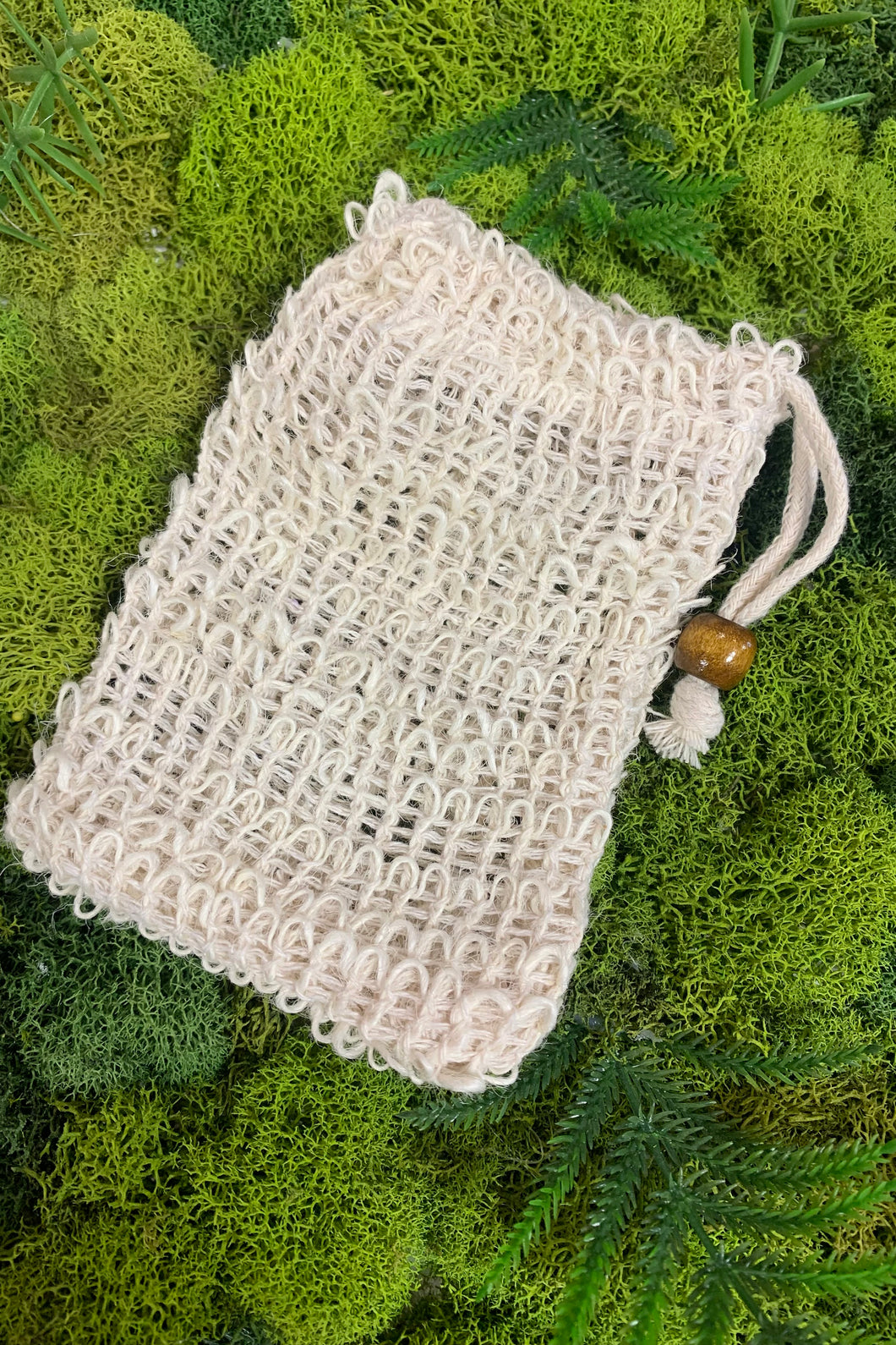 All natural soap saver bag. Natural Sisal soap saver bag. Made locally in BC. preserves your soap and exfoliated your skin.
