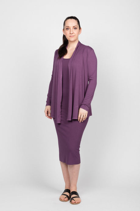 Bamboo Cardigan in the Colour Plum. bamboo clothing Canada. Bamboo clothing store in Canada. Bamboo fashion Canada. Bamboo clothing online in Canada with free shipping.
Made Locally in Vancouver with Sustainable Bamboo Material.