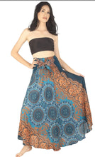 Load image into Gallery viewer, Blue/ Orange convertible skirt/dress. Can be worn as either a halter dress or maxi dress. Perfect for the beach.

