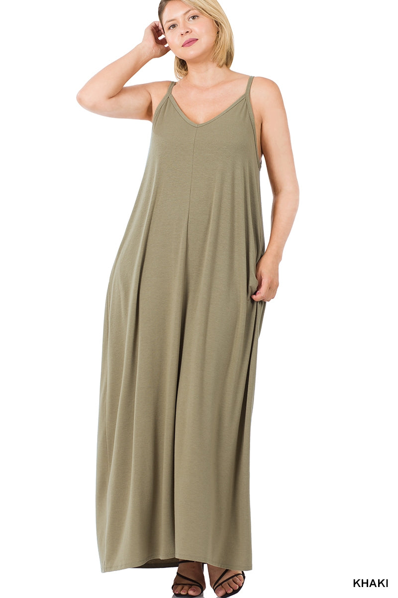 Army green maxi dress with pockets in plus sizes. Plus size dresses for Fall in Abbotsford BC. Maxi dress with pockets in Abbotsford BC. Free shipping in Canada plus size, bamboo clothing in Abbotsford.