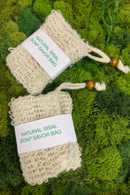 Load image into Gallery viewer, Sustainable options to replace Loofas.All natural soap saver bag. Natural Sisal soap saver bag. Made locally in BC. preserves your soap and exfoliated your skin.
