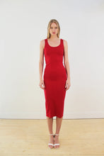Load image into Gallery viewer, Fitted ribbed dress in red. Valentines Day styles.Sustainable bamboo clothing made in Vancouver BC. Eco friendly fabrics. Eco conscious fashion collection made in Vancouver BC. Most popular for fit and quality bamboo clothing made locally in Vancouver BC 
