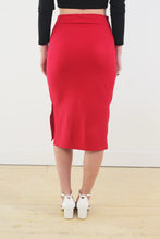 Load image into Gallery viewer, red pencil skirt for work or dressing up.Sustainable bamboo clothing made in Vancouver BC. Eco friendly fabrics. Eco conscious fashion collection made in Vancouver BC. Most popular for fit and quality bamboo clothing made locally in Vancouver BC 
