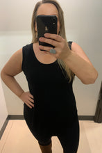 Load image into Gallery viewer, Black tank top with wide straps and long length. Plus size bamboo tank top in black 
Made in Canada bamboo clothing in Abbotsford BC
Canadian clothing retailer in BC

