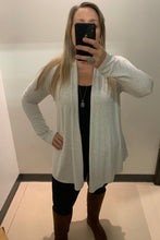 Load image into Gallery viewer, light grey cardigan in Bamboo fabric. Made in Canada quality bamboo clothing in plus sizes. Canadian clothing store Sunlaced Apparel has everything you need for your next vacation to a warm and sunny destination.
