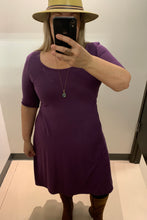 Load image into Gallery viewer, Bamboo dress in purple. Abbotsford shop slow fashion bamboo clothing. Purple plus size dresses.
Made in Canada Ecko-tex certified fabrics. Bamboo dresses made in Canada.
