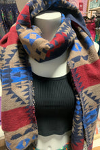 Load image into Gallery viewer, Beautiful Aztec scarf Native made in BC scarf Navaho printPlus size Fraser Valley
Curve fashion BC
Plus sizes Vancouver 
Plus size women&#39;s clothing BC
Plus size women&#39;s clothing Fraser 
