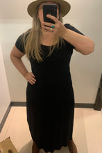 Load image into Gallery viewer, Long black dress plus sizes. Ethical plus size fashion in Canada. Canadian made bamboo maxi dress with scoop hemline. So soft bamboo dresses up to 3XL.
Plus size women&#39;s clothing in Vancouver.
