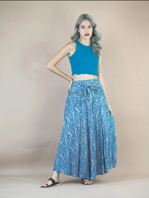 blue/white print skirt/dress. Bohemian style skirt that converts to dress.  Maxi skirt into halter dress