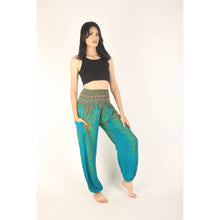 Load image into Gallery viewer, Peacock Design Harem Pants in Teal, Bohemian Style. Find These and Other Bohemian Style Pants at Sunlaced Apparel in the British, Columbia, Canda. 
