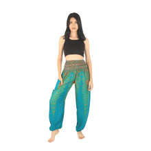 Load image into Gallery viewer, Turquoise Peacock Design Bohemian Style Harem Pants With Pocket. 
