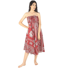 Load image into Gallery viewer, Bohemian style convertible dress. Red elephant print Thai dress.
