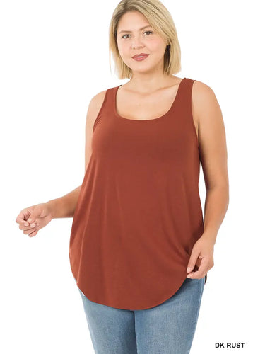 Best selection of plus size vacation wear in BC. PLUS SIZE SLEEVELESS ROUND NECK & ROUND HEM TOP  Fabric Content: 57% POLYESTER 38% RAYON 5% SPANDEX Plus Size Clothing Zenana Label Valentine's day Valentine gifts