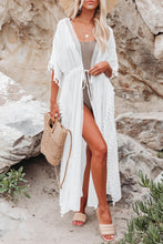 Load image into Gallery viewer, White Crochet Tassel Thigh High Split Beach Cover Up
