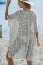 Load image into Gallery viewer, Grey Crochet Knitted Tassel Tie Kimono Beachwear
