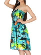 Load image into Gallery viewer, Turquoise Tropical Designed Tube Dress With Florals. Find at Sunlaced Apparel in the Fraser Valley.
