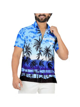 Load image into Gallery viewer, Blue Sunset Hawaiian Shirt. Shop for your next vacation now at Sunlaced Apparel in Abbotsford. Best fitting mens apparel in BC. Shops anywhere in Canada. Store located close to Langley and Surrey. Men&#39;s clothing close to Chilliwack right off the Hwy
