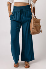 Load image into Gallery viewer, Cobalt Blue Casual Wide Leg Pants With Shirred High Waist and Pockets. Found in Fraser Valley B.C.
